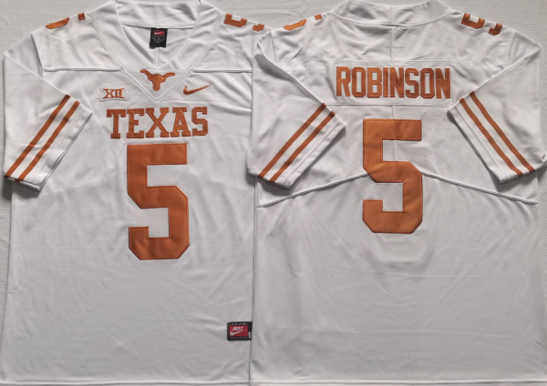 Men's Texas Longhorns Bijan Robinson #5 White Team Jersey Men's Texas Longhorns Bijan Robinson #5 White Team Jersey